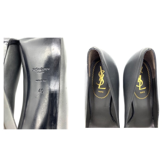 YSL Tribtoo 105 Gray Leathers Black Patent Platform Pumps Heels 40 10 - Picture 11 of 11